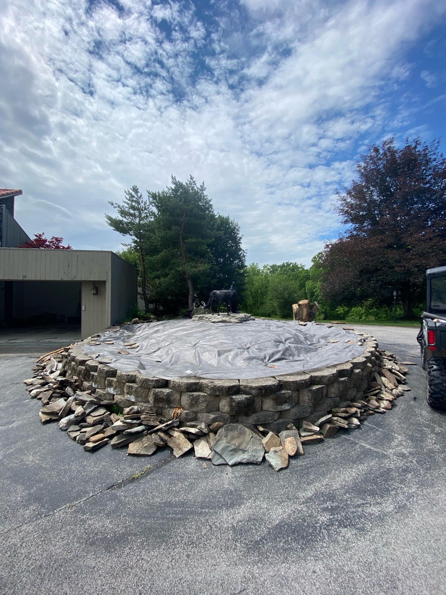 The bed prepped and ready for stone