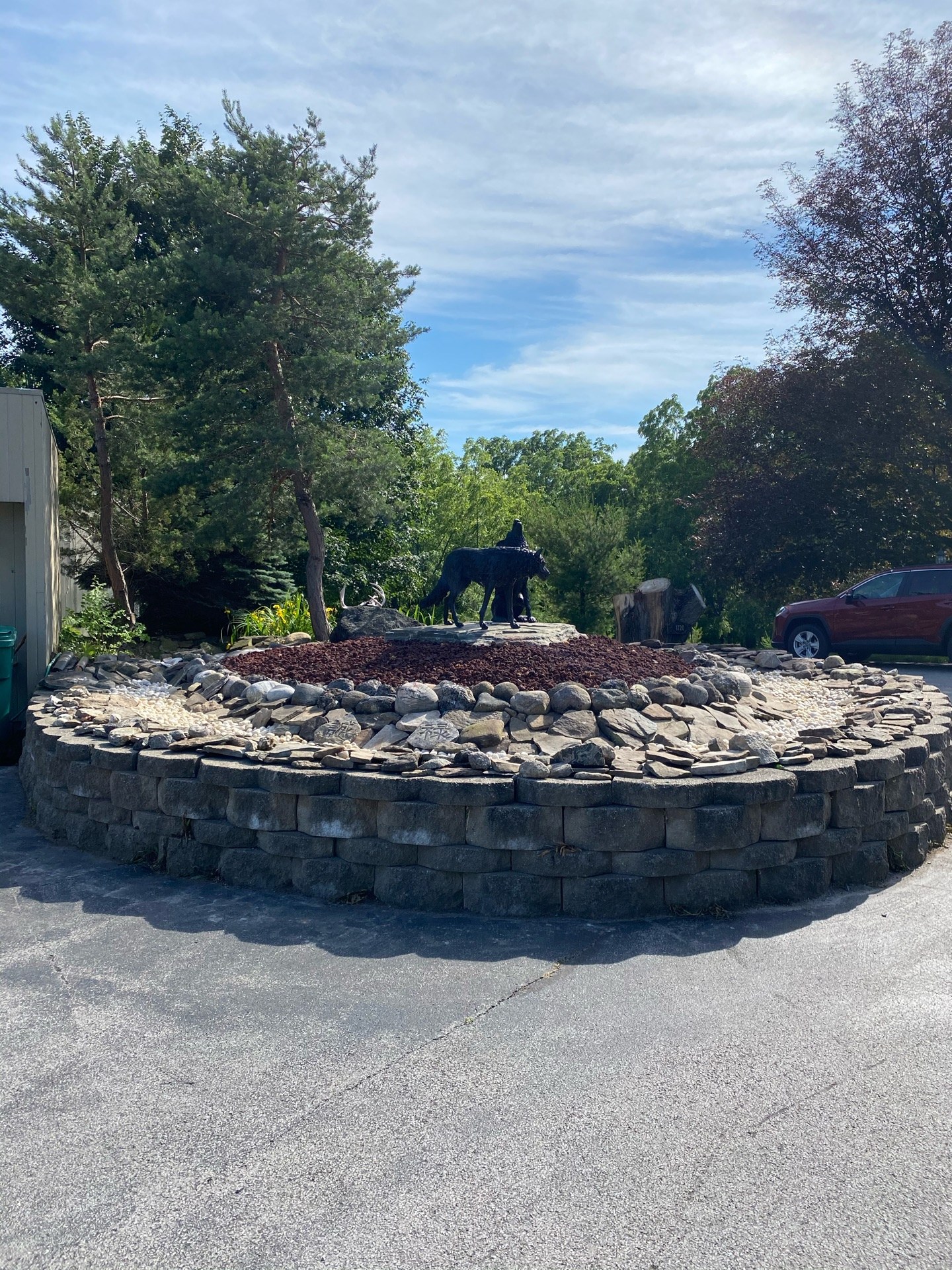 The completed bed from the driveway