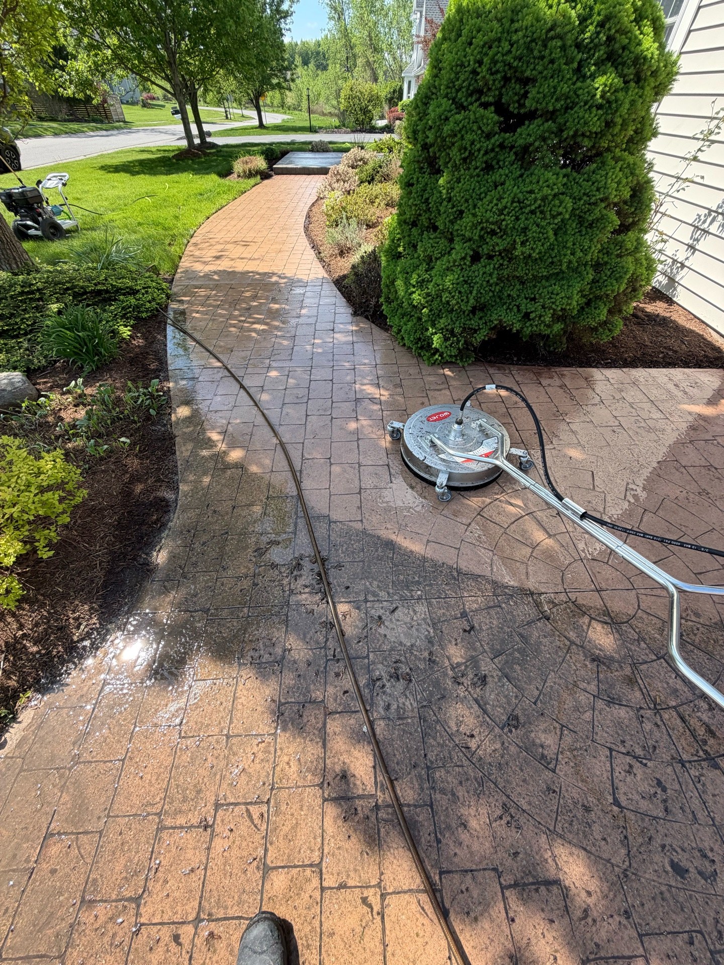Pressure washing the walkway